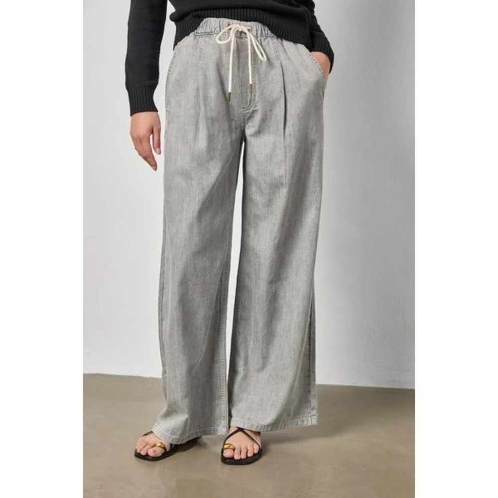 NWOT $230 - Lilla P Grey Wide Leg Denim Drawstring Pants Trousers Size L NWOT